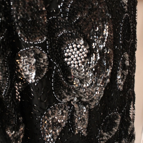 1980's Oleg Cassini Black and Silver Beaded Long Sleeve Blouse - Picture 5 of 6